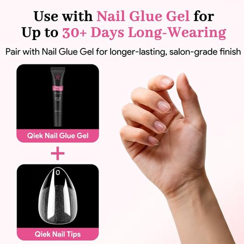 Qiek Short Water-drop Fake Nail Tips, 15 Sizes 240 PCS Clear Half Matte Press On False Nail Tips Soft Full Cover Gel Nail Tips Extensions Strong Thick Long Lasting for DIY Beginners & Salon Manicure