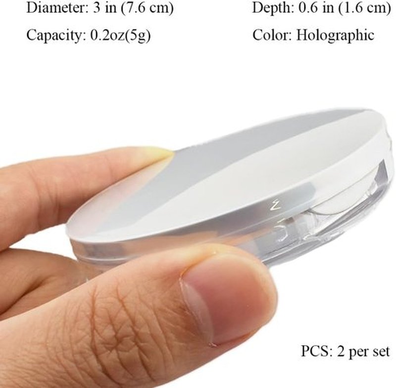 HAHIYO Makeup Cosmetic Jar - Refillable Travel Case with Holographic Lid & Mirror | 2Pcs 5ml/0.2oz