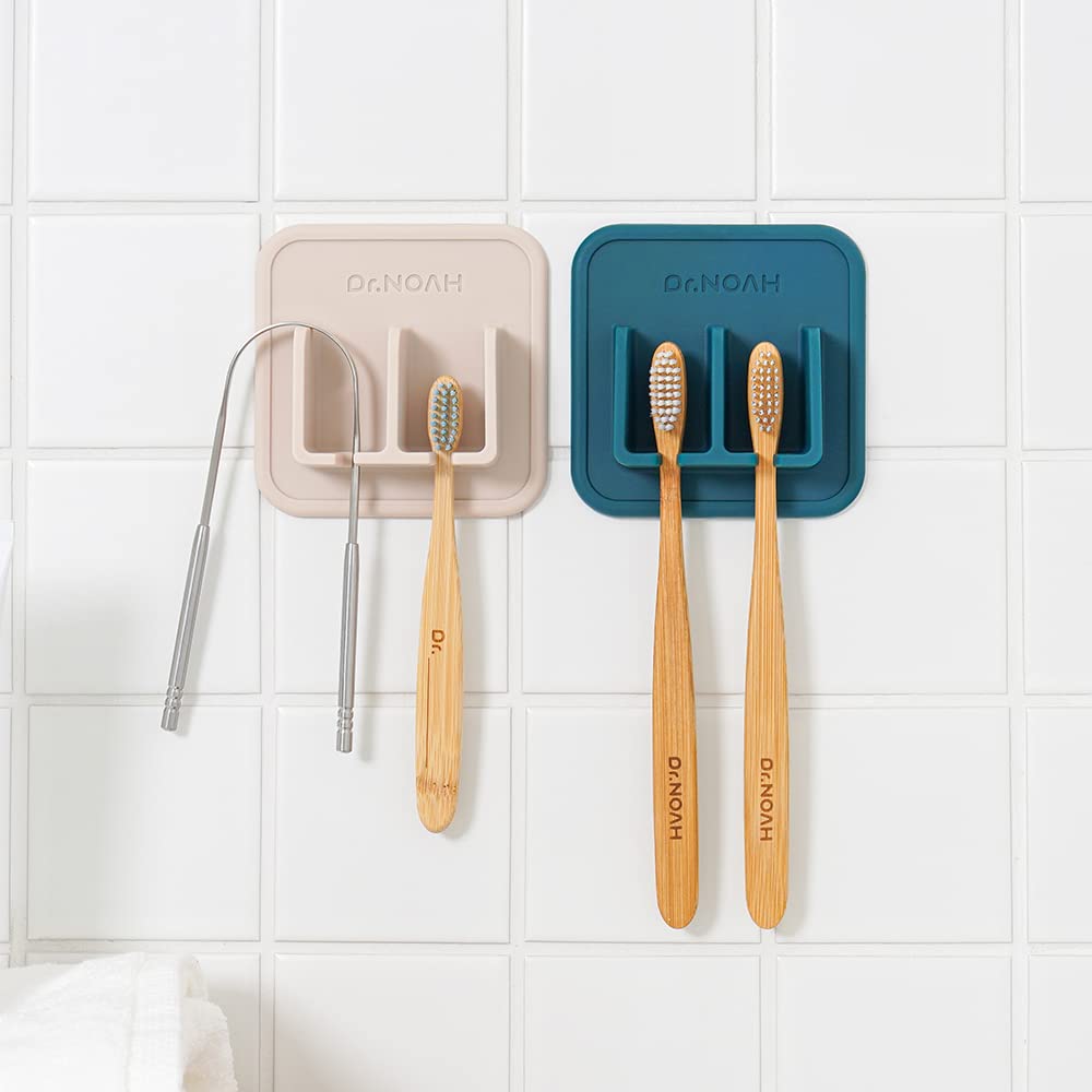 Dr.NOAH Silicone Wall Mount Toothbrush Holder | Sand Beige | Strong Suction | Easy to Remove & Reuse | Dishwasher & Microwave Safe | Bathroom Toothbrush Holder (Sand Beige)