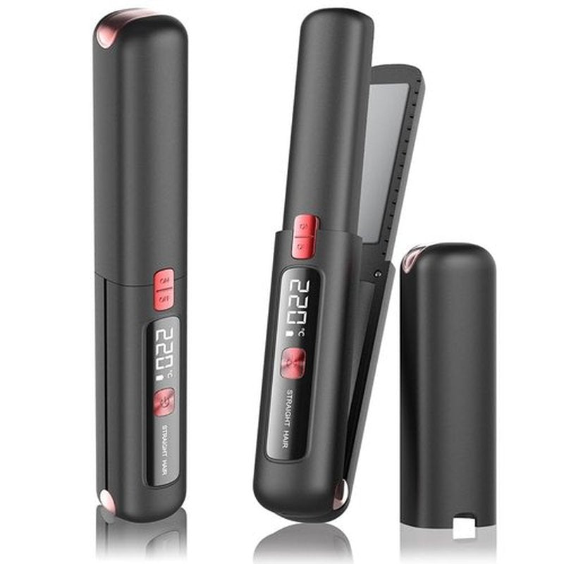Cordless Hair Straightener and Curler 2 in 1 Mini Lightweight and Small USB Rechargeable with 4500mAh Battery 10s Fast Heating Portable Ceramic Flat Iron for Travel (Black)