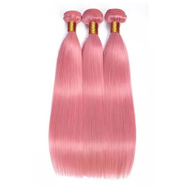 FuivJuix Pink Bundles Straight Bundles Human Hair 20 22 24 Inch Brazilian Virgin Hair 3 Bundle Pink Straight Bundles Human Hair Extensions 50 Gram Per Bundle