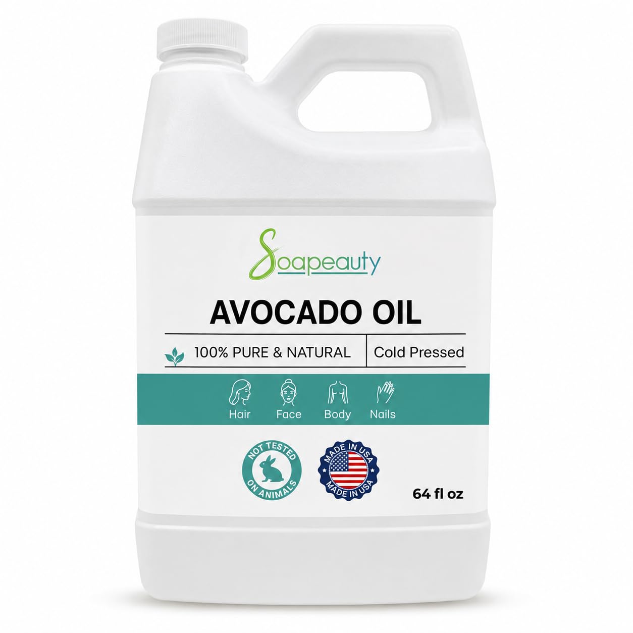 Soapeauty Avocado Oil for Skin & Hair - Cold Pressed - 100% Pure & Natural - Carrier Oil for Essential Oils - Massage Oil - 64 fl oz
