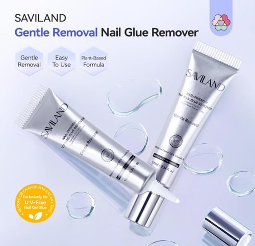SAVILAND Glue Remover for Nails: Nail Glue Remover for Press On Nails with Tools for Semi Solid Nail Gl Adhesive Remover, Cured Sticker DIY Manicure Supply