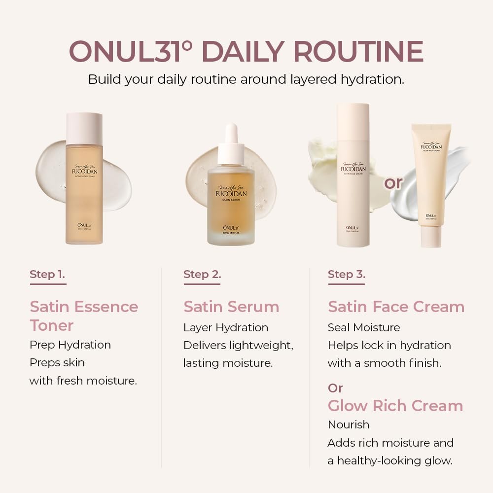 ONUL31° Fucoidan Satin Essence Toner | Korean Facial Toner with 4% Hawaiian Sea Water & Niacinamide, Vegan Certified Hybrid Toner-Essence Before Serum, Lightweight Hydrating Toner, 6.76 fl. oz.