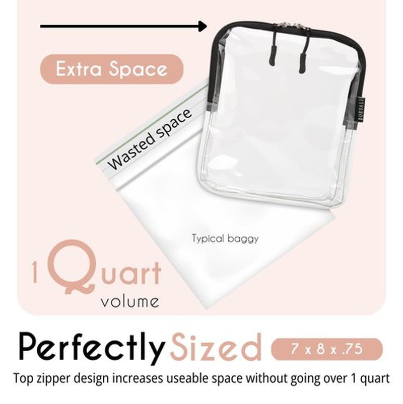 BORSALI TSA Approved Clear Toiletry Bag - Quart Size for 3-1-1 Liquids | Travel Organizer in Cream