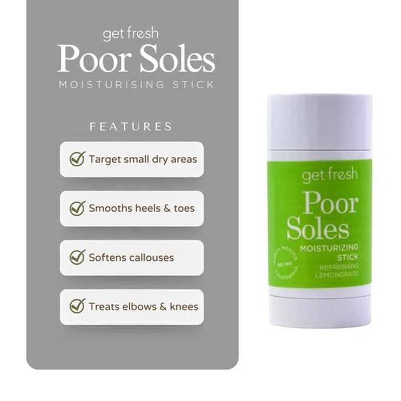 Get Fresh Poor Soles - Deeply Moisturizing Stick for Feet, Knees, and Elbows to Heal and Soften Dry Skin, with Shea Butter, Avocado Oil, and Lemongrass, 28g