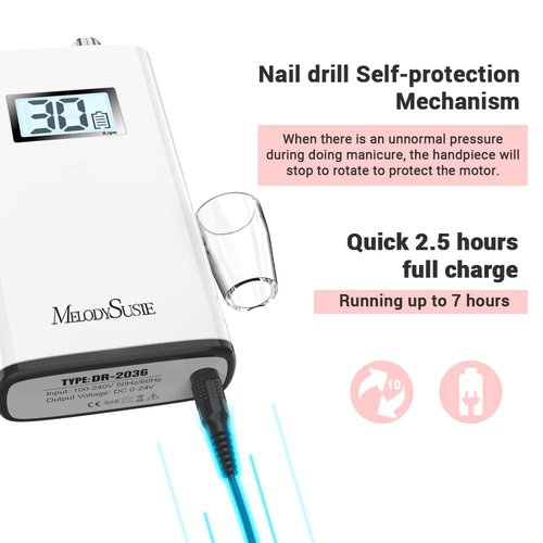 MelodySusie Entry-Level Clip-On Rechargeable Nail Drill, SC320H 30000RPM Popular Classic E-File with LCD Display for Manicure Shaping & Gel Removal, Perfect for Training, Nail Art Practice & Home Use