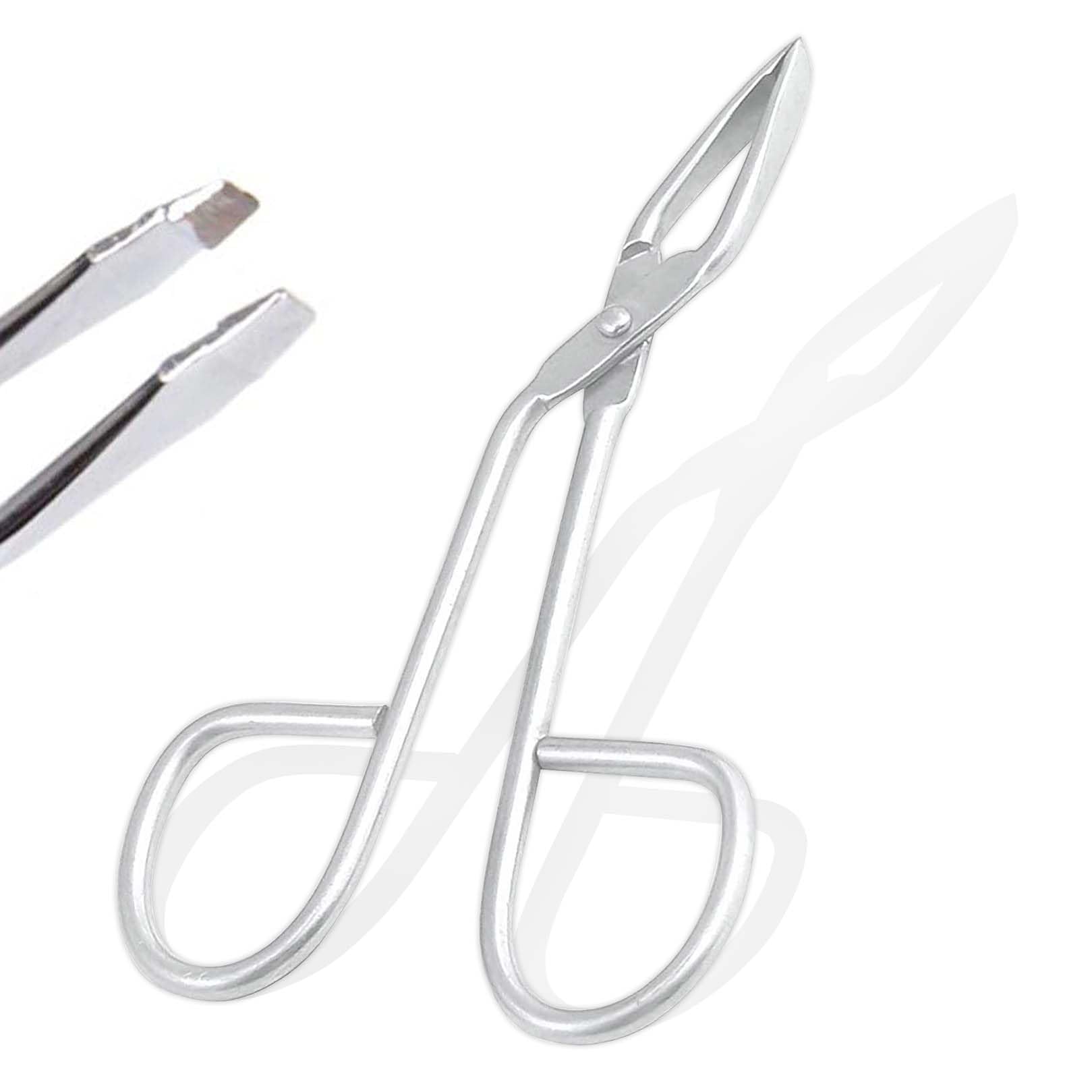 AAProTools Stainless Steel Professional (Eyebrow) Tweezers with Scissor Handle Slanted Tip Personal Daily Beauty Care Tools Trimming Nose Hair Plucker Clip Nipper