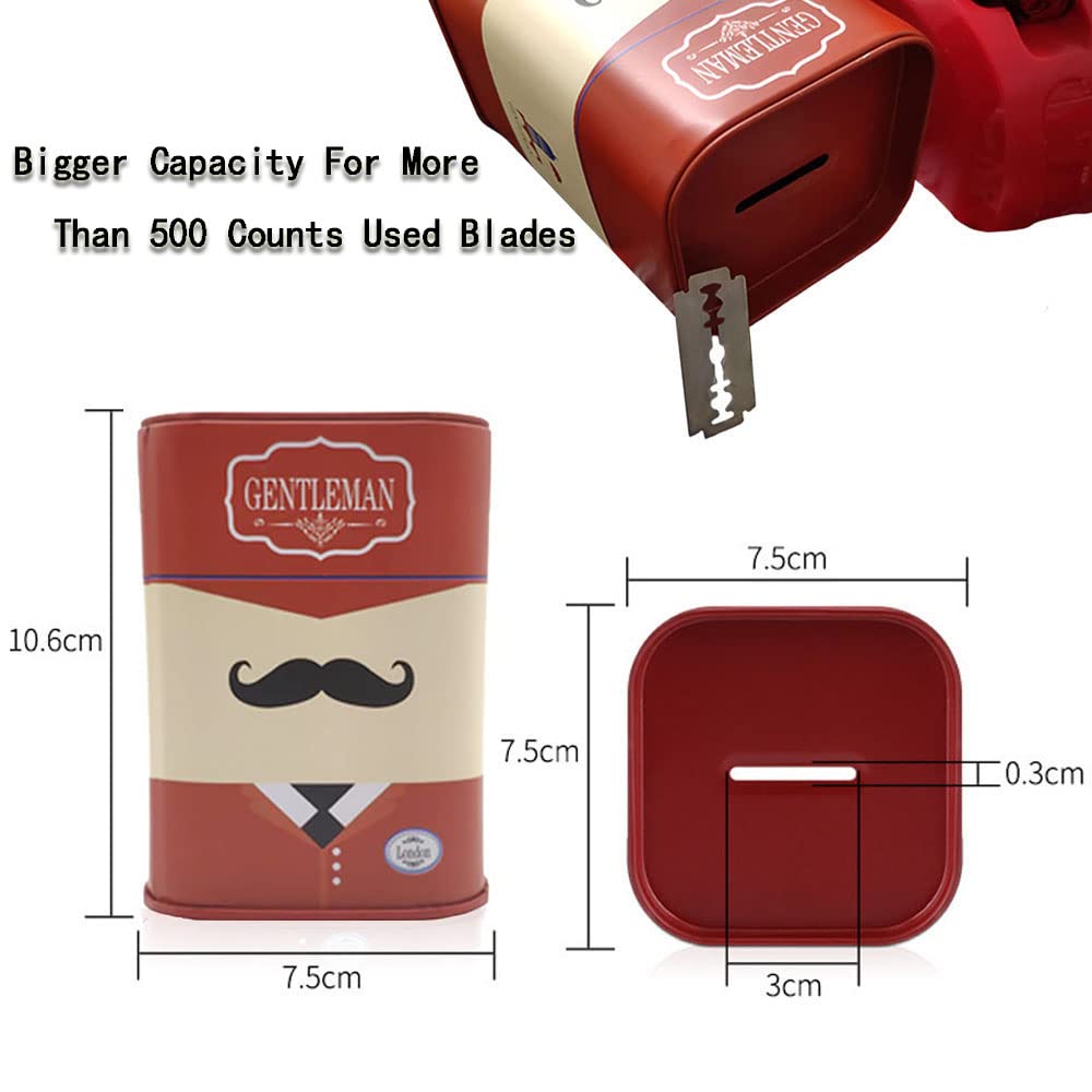 Razor Blade Disposal Container - Large Capacity Safety Blade Bank for Used Double Edge Safety Razors - Detachable Disposal Case with Beard Pattern for Barber Shops & Home, Reusable & Recyclable (Red)