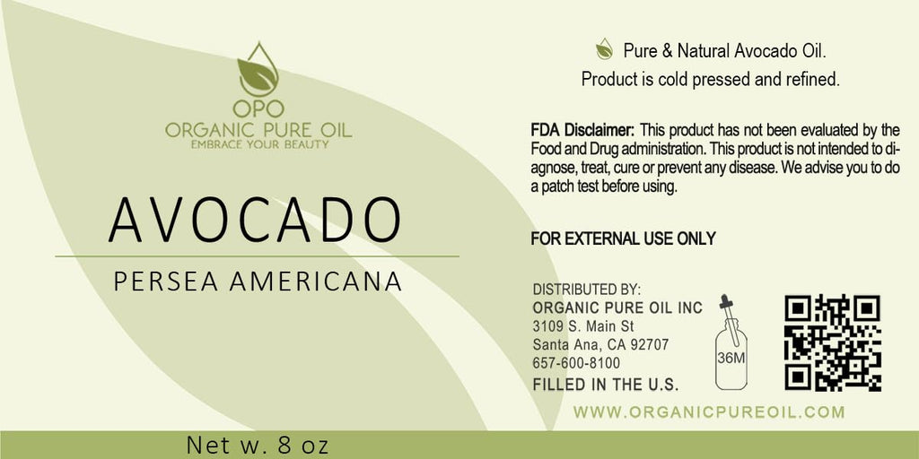Avocado Oil - Pure, Refined, Filtered, Non-GMO, Vegan, Fair Trade, Unscented, Bulk Carrier - 8 oz - for Skin, Hair, Nails, Body & More - Hydrating, Nourishing, Moisturizing