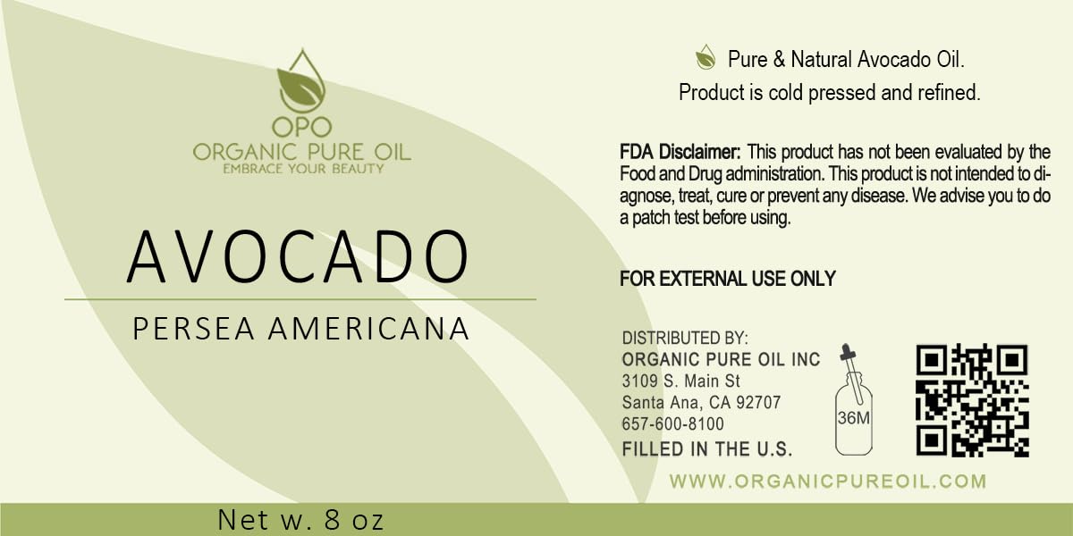 Avocado Oil - Pure, Refined, Filtered, Non-GMO, Vegan, Fair Trade, Unscented, Bulk Carrier - 8 oz - for Skin, Hair, Nails, Body & More - Hydrating, Nourishing, Moisturizing