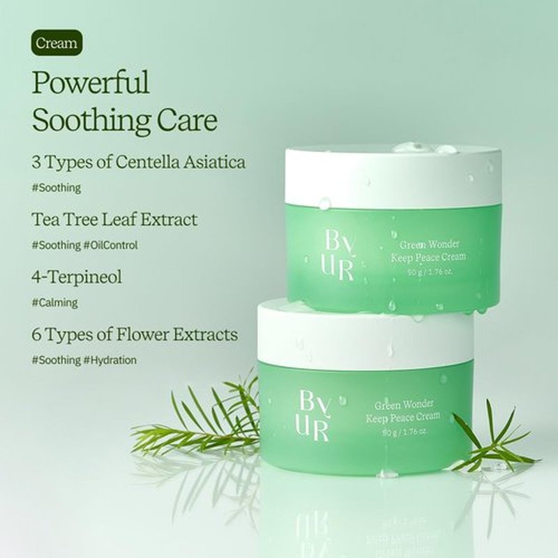 ByUR Green Wonder Keep Peace Cream - Soothing & Oil Control for Sensitive Skin, Gentle Exfoliation, Salicylic Acid, AHA, Centella Asiatica, Non-Sticky Gel Facial Moisturizer Pore Care Korean Skincare