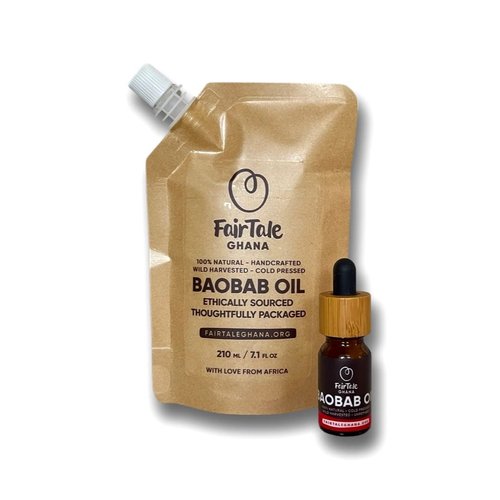 FairTale GHANA Baobab Oil 7.1 fl oz | 210 ml - 100% Natural, Unrefined Cold‑Pressed Face, Body & Hair Oil From Africa