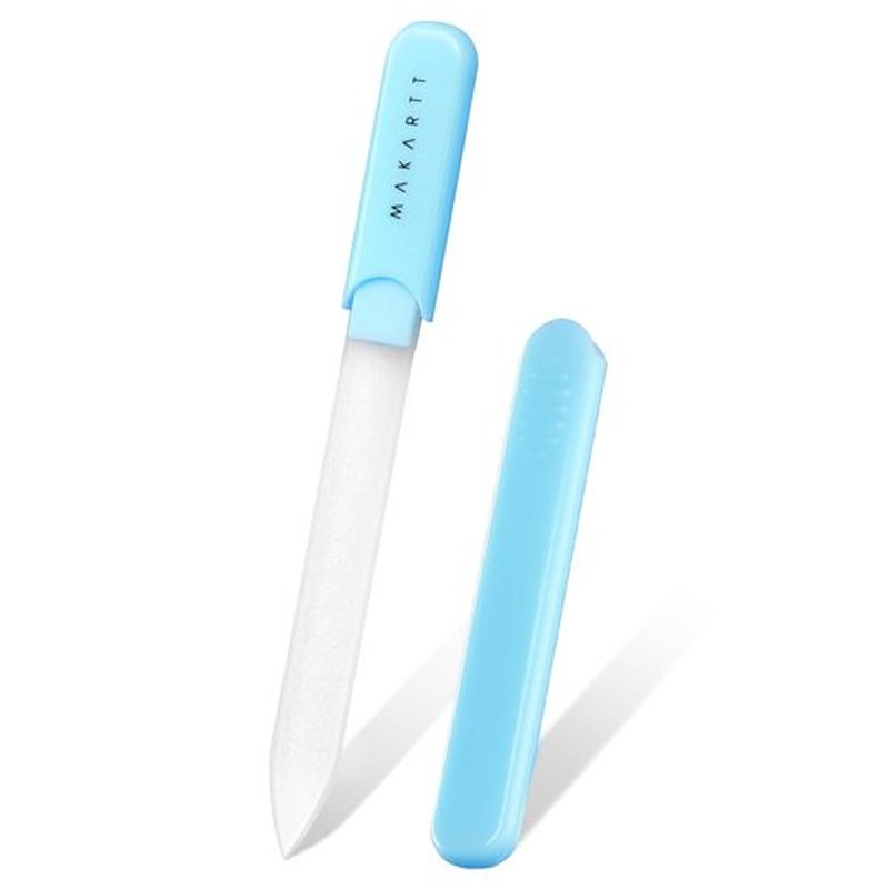 Makartt Glass Nail File - Double-Sided Sandblasted Crystal with Case | Reusable Portable Manicure Buffer - 1pc Blue