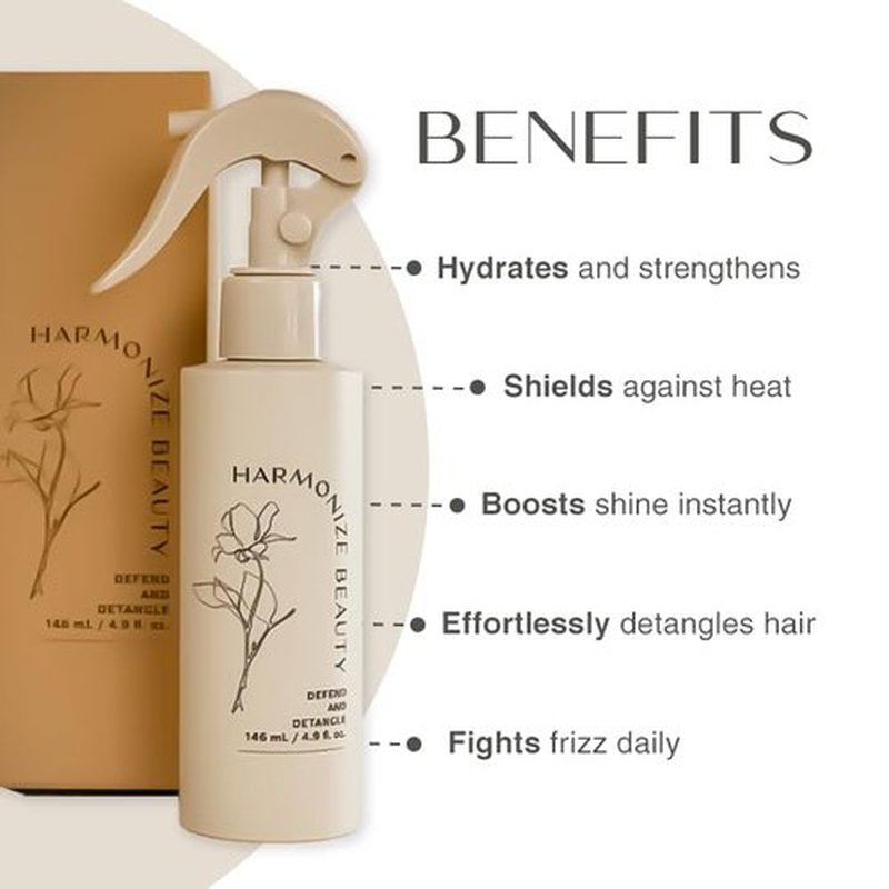 Harmonize Beauty Leave-In Conditioner - 3-in-1 Detangler & Heat Protectant Spray - Sulfate-Free - Lightweight for All Hair Types - Frizz Control - Protects & Hydrates without Buildup - 4.9 fl oz