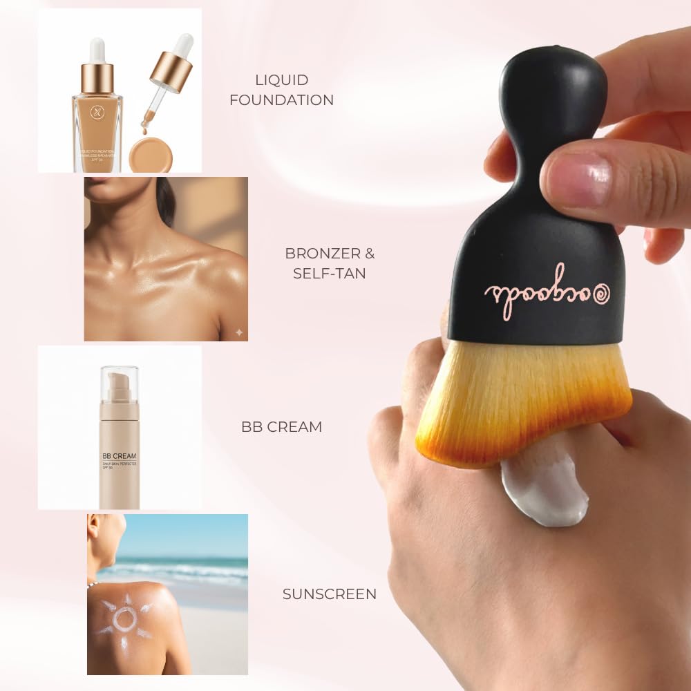 Skincare Angled Makeup Brush Applicator for Liquid Foundation Sunscreen BB Cream Bronzer Self-Tan and Tinted Moisturizer
