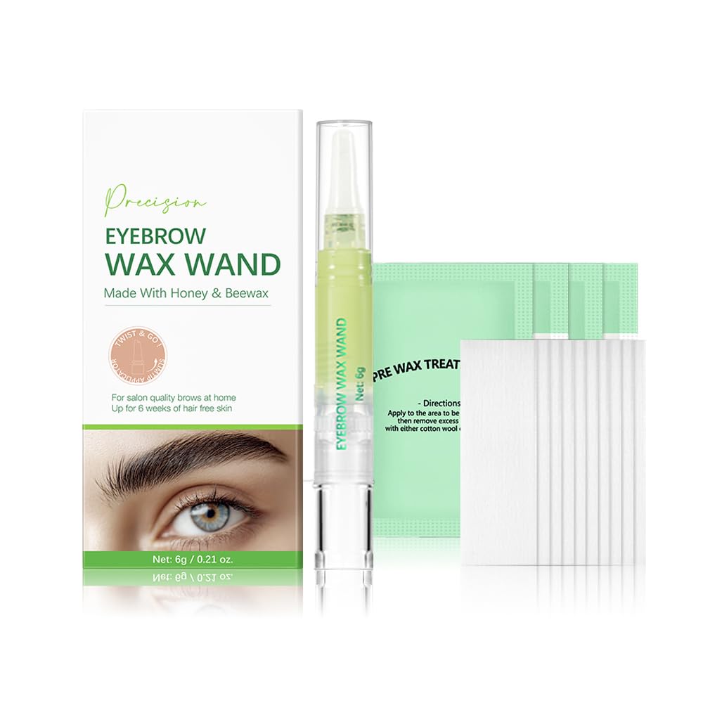 LINEDSON Eyebrow Wax Kit for Hair Removal, Facial Waxing Kit for Women, Eyebrow Waxing Kit with Eyebrow Wax Pen (0.2 Ounce),10 Pcs Cotton Strips& 4 Pcs Cleansing Wipes