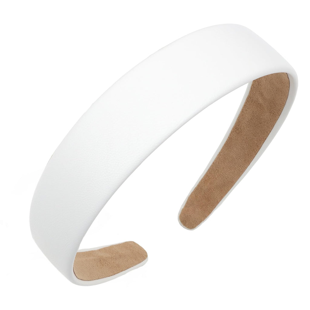 Semato White Headband 1 Inch PU Leather Headband for Women and Girls Non-Slip Hair Bands Hair Accessories