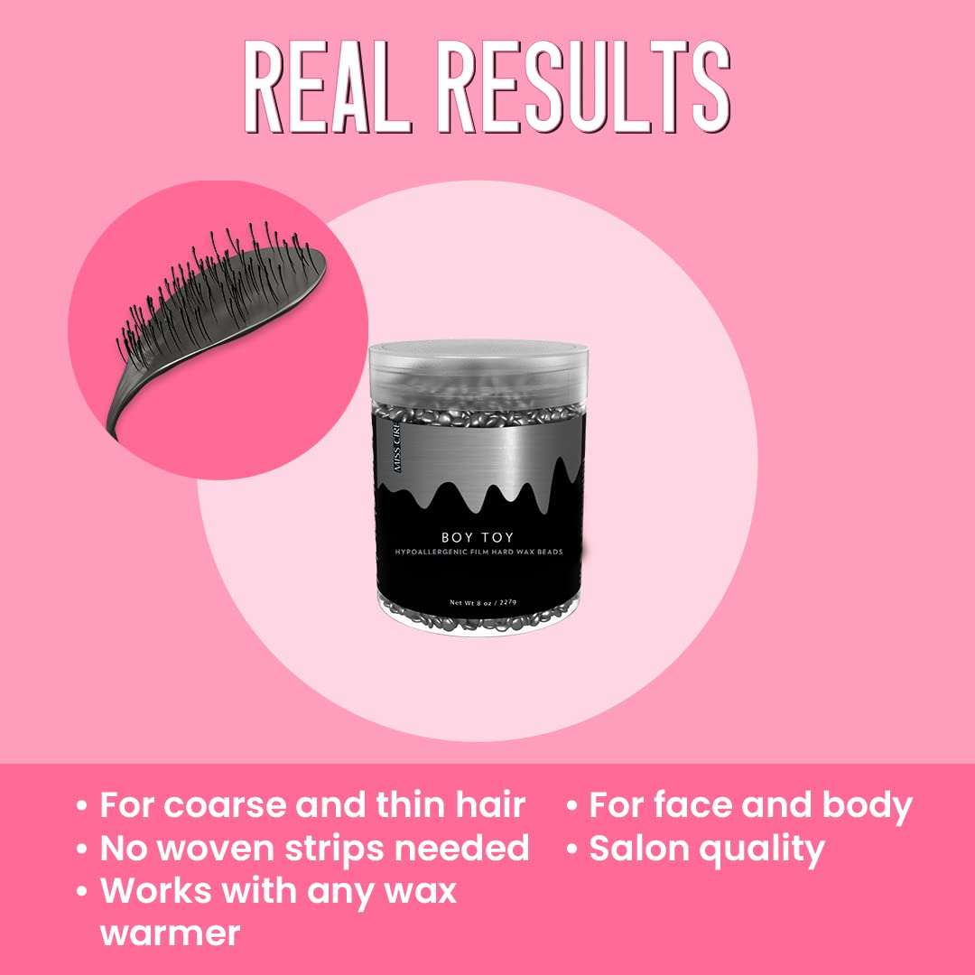 Miss Cire Gray Metallic Hypoallergenic Vegan Hard Wax Beads - Painless Hair Removal Peel-Off Wax - Low melting Point - Ultra Smooth Consistency - For Face and Body - Boy Toy - For Sensitive Skin - 8oz
