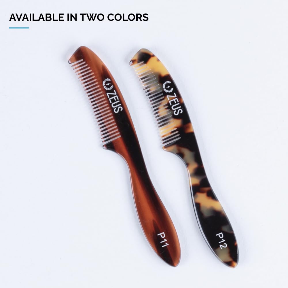 ZEUS Large Mustache Comb, Long Handle Handmade Saw Cut Mustache Comb for Men (Traditional) P11