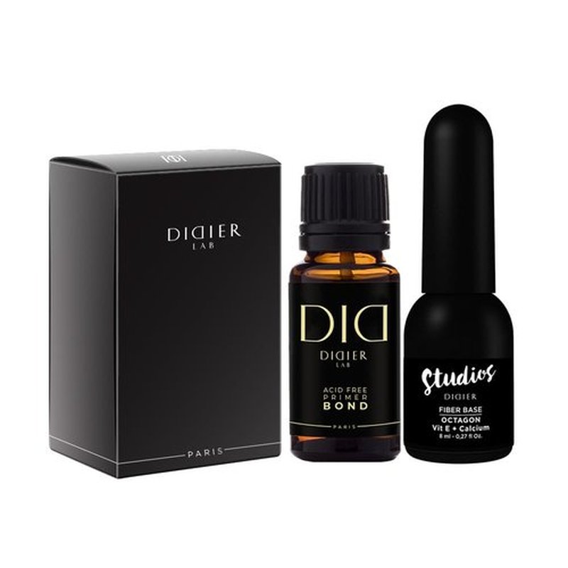 DIDIER LAB - Bond Primer and Fiber Gel Base Coat Octagon - Fiberglas Gel Base Coat Nail Polish with Vitamins and Minerals - Acid Free Primer - LED UV Nail Polish Set