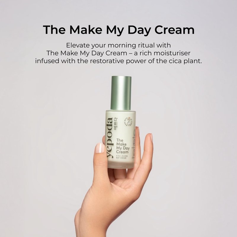 Yepoda Make My Day Cream – Hydrating Daily Moisturizer with Cica, Nourishing Vegan Korean Face Cream for Radiant-Looking Skin, Suitable for All Skin Types, 1.69 fl oz