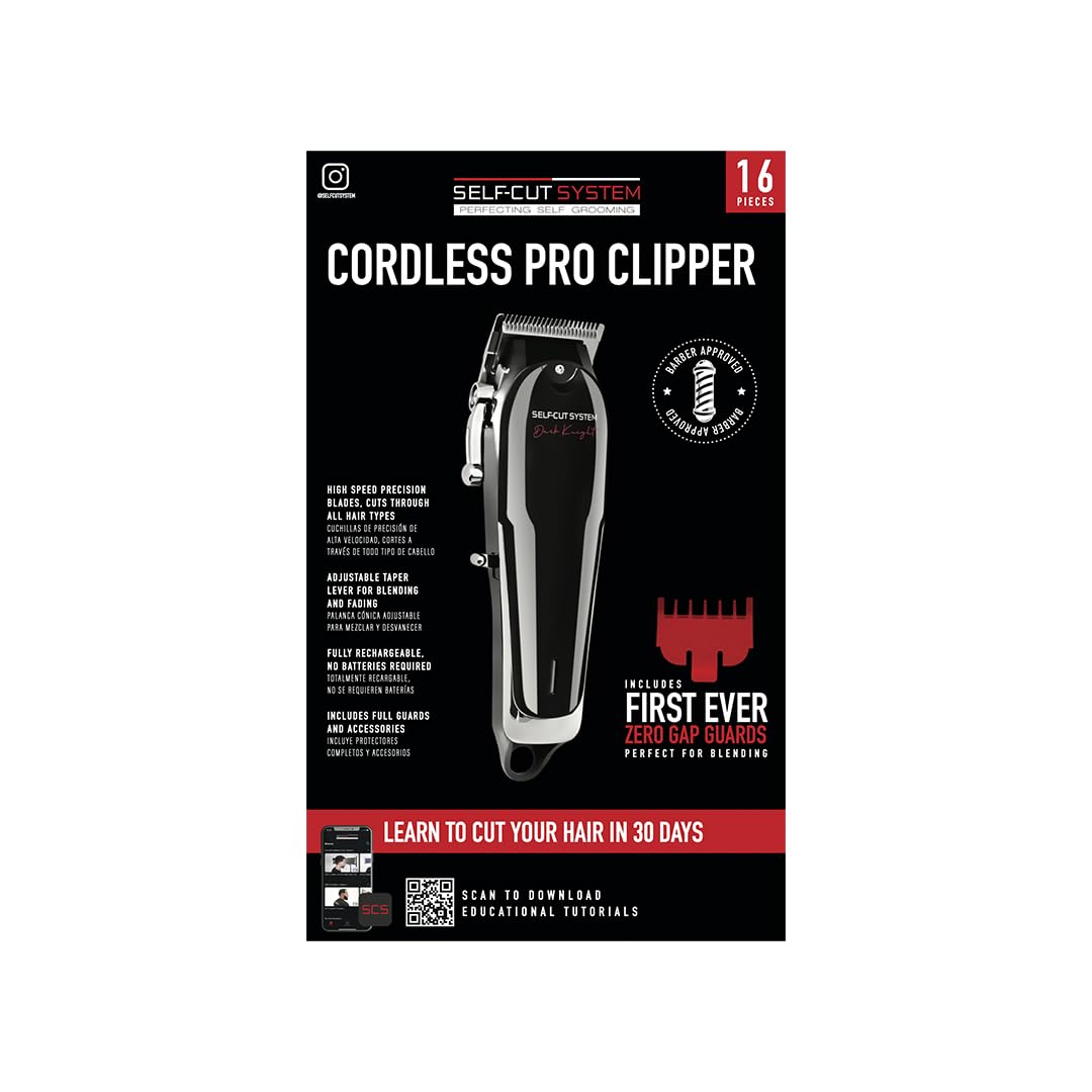 Self-Cut System Cordless Hair Clippers Black Lambo - Cordless Clippers with Precision Blades, Rotary Motor, 90 Min Runtime, Taper Lever, Lightweight Ergonomic Design for Home & Barber Use - Black