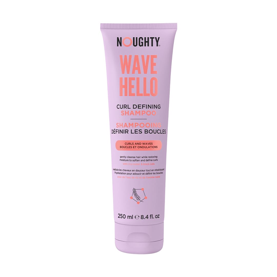 Noughty Wave Hello Curl Defining Shampoo - 97% Natural, Vitamin-Rich Formula for Curly and Wavy Hair, Sulphate-Free Vegan Haircare, 250ml