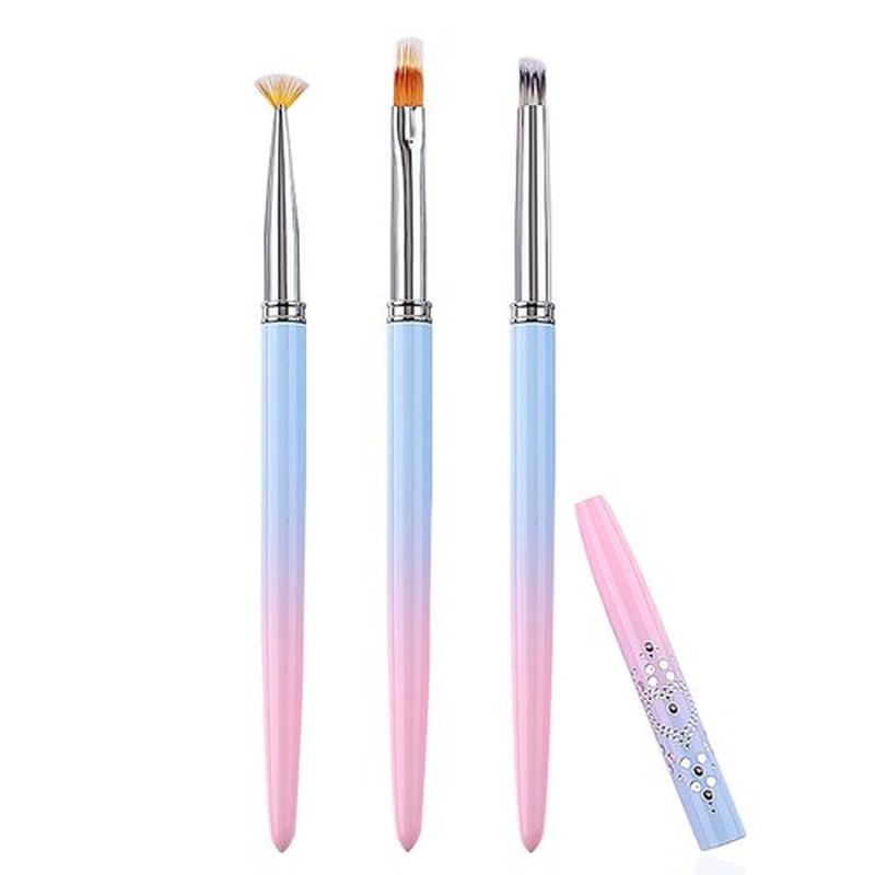 SILPECWEE 3Pcs Ombre Nail Brush Acrylic Nail Art Brushes Nail Gradient Brushes Nail Painting Pen Ombre Brush for Gel Nails Manicure Design Brush Nail Art Tools