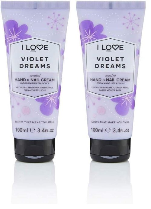I Love Violet Dreams Scented Hand and Nail Cream - Hand Cream for Dry Hands - Vitamin E, Coconut Oil, and Shea Butter - Silicone Free - 3.4 oz (Pack of 2)
