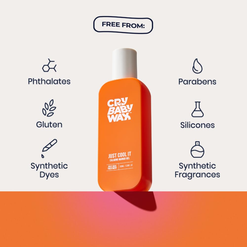 Crybaby Wax Just Cool It Calming Mango Gel Post-Wax Treatment 3.38 fl oz | 93% Organic Mango Aloe Gel, Cooling Soothing After Wax, Vegan & Fragrance Free
