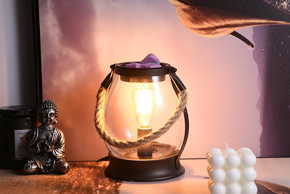 ORJG Electric Wax Melt Warmer, Farmhouse Wax Warmer with Twine Handle & Edison Bulb, Flameless Oil Burner for Scented Wax, Retro Decor Night Light for Home – Ideal Gift for Women Family