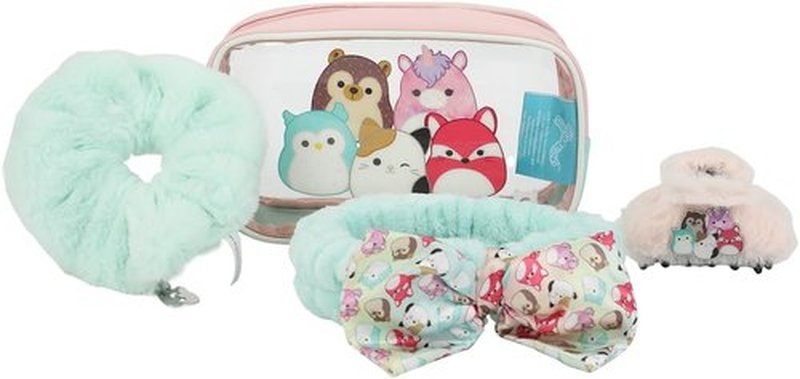 Bioworld Squishmallows Accessory Care Kit - 4-Piece Clear Cosmetic Storage Travel Bag Gift Set