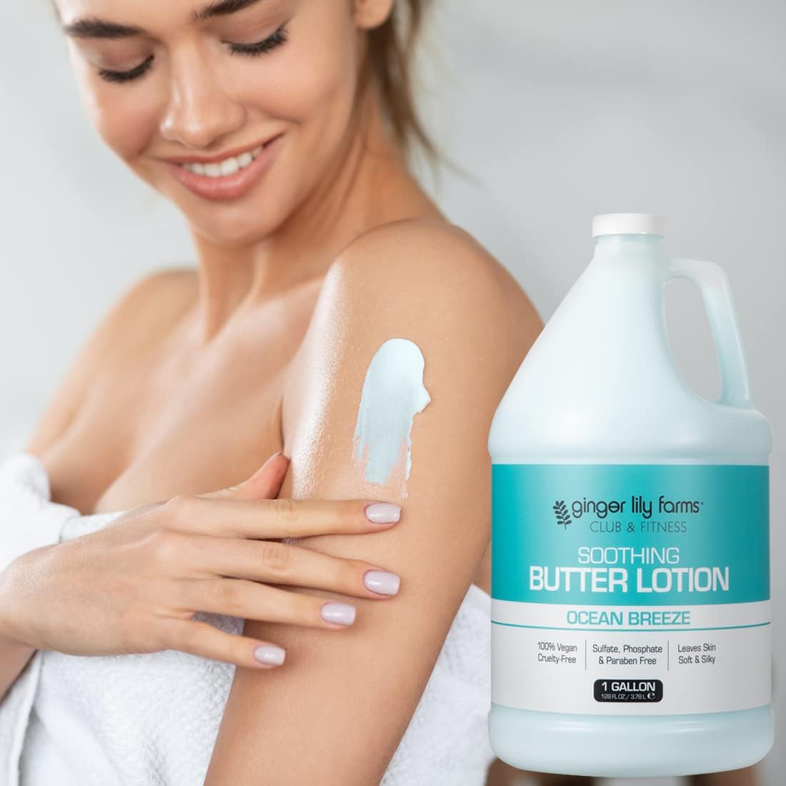 Ginger Lily Farms Club & Fitness Soothing Butter Lotion for Dry Skin, 100% Vegan & Cruelty-Free, Ocean Breeze Scent, 1 Gallon (Pack of 4)