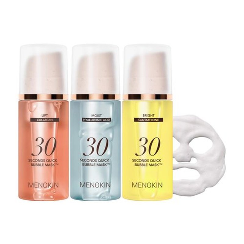 MENOKIN Korean Face Mask 3sets [30 seconds Quick Bubble Mask] (Collagen, Brightening, Moisturizing), Hydration improvement, Radiance-boosting, Easy-to Use, Glass Skin, 3.21 fl.oz