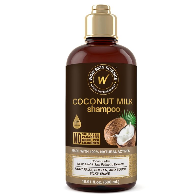 WOW Skin Science Coconut Oil Milk Shampoo - Hair Growth, Hydrating and Curl-Defining Formula for Curly, Wavy Hair for Men & Women - No Sulfates, No Parabens