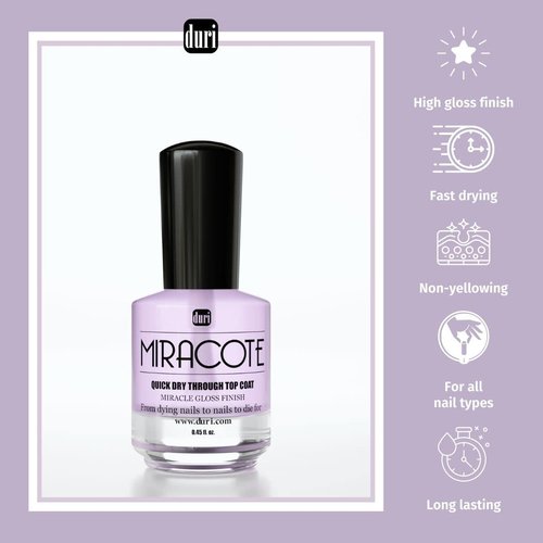 Duri Miracote Quick-Dry Top Coat - High Gloss, Chip Resistant Nail Polish Protector | 3-Pack for Strength & Growth