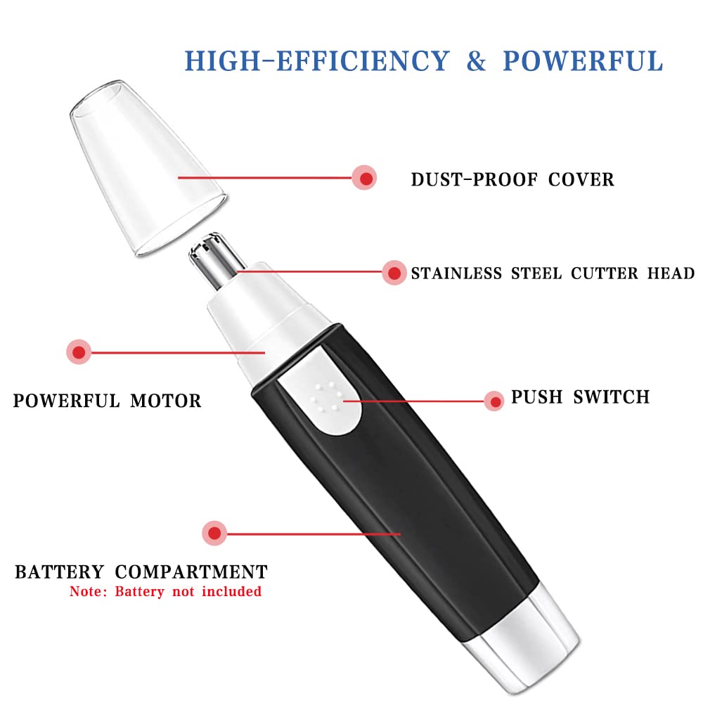 MOVOZIN Nose Hair Trimmer for Men and Women，Professional Painless Clean Nasal， Ear & Facial Hair Electric Trimmer，Battary-Operated Eyebrow Clipper，Dual Edge Blades for Easy Cleansing Black