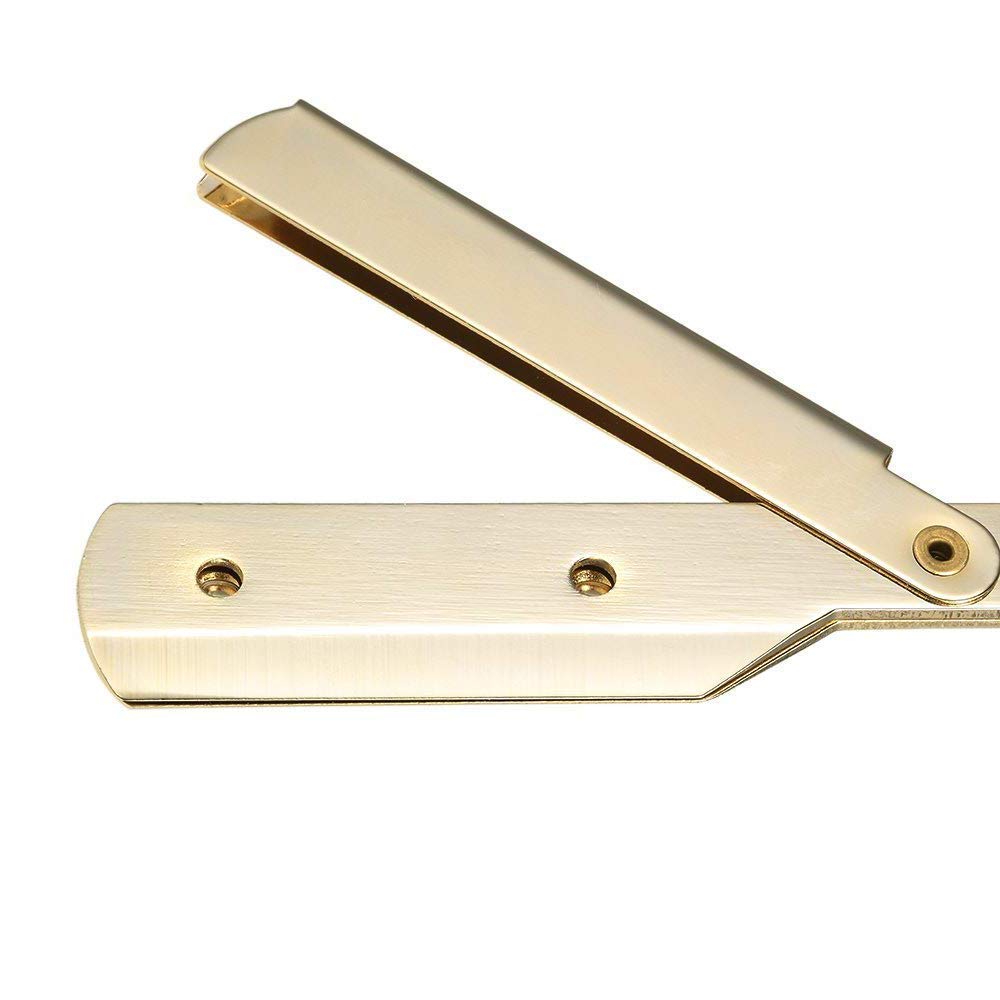 Sicastar Stainless Steel Straight Edge Barber Shaving Razor Folding Straight Razor Single Edge Replaceable Blades fit for All of Double Edge Razor Blades (Gold)