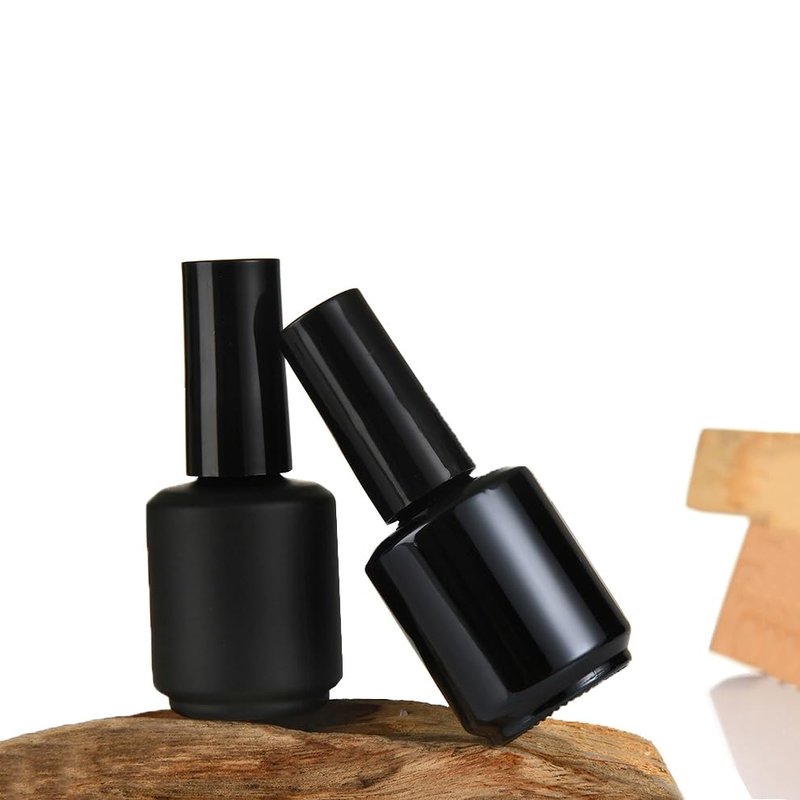 UPSTORE 6 Pcs 15ml Empty Nail Polish Bottles with Brush Round Refillable Glass Nail Polish Storage Bottles Containers for DIY Nail Art (Glossy Black)