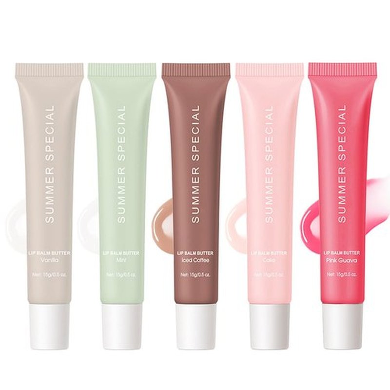 5-Color Summer Special Lip Balm Butter-Shea Butter & Avocado Oil Formula, Lightweight & Non-Sticky, 5 Trending Shades (Vanilla/Mint/Iced Coffee/Cake/Guava), Soften Dry and Lip Care, Gift Box for Teens