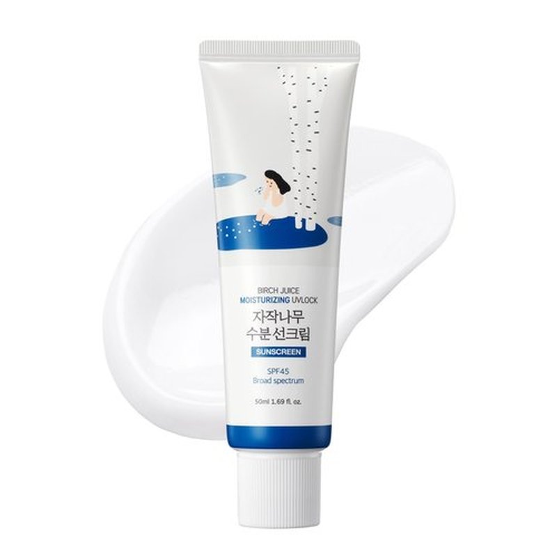 ROUND LAB Birch Juice Moisturizing UV LOCK SPF 45, 1.69 Fl Oz, Hydrating Lotion-like Lightweight Glow Sunscreen for Sensitive Skin, No White Cast, Fragrance-Free, Protector Solar, Korean Sunscreen