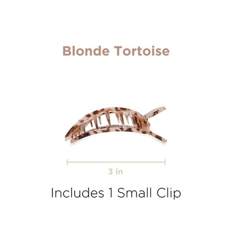TELETIES - Small Flat Square Clip - For Lying Down, Yoga, Driving & More - Strong Grip, Bendable Teeth, Comfortable Curved Design - Ideal for Thin-Medium Hair - Core Collection - Blonde Tortoise