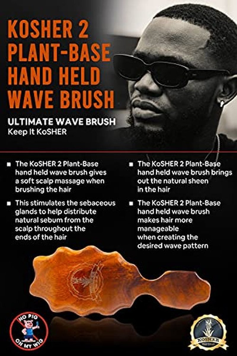 Kosher Wave Brush 100% Natural Plant Durable Quality Strong Bristles Detangling for Curly, Coarse, Rough, Wavy And All Types Hair detangler Afro Textured for Wet/Dry/Long Thick Hair