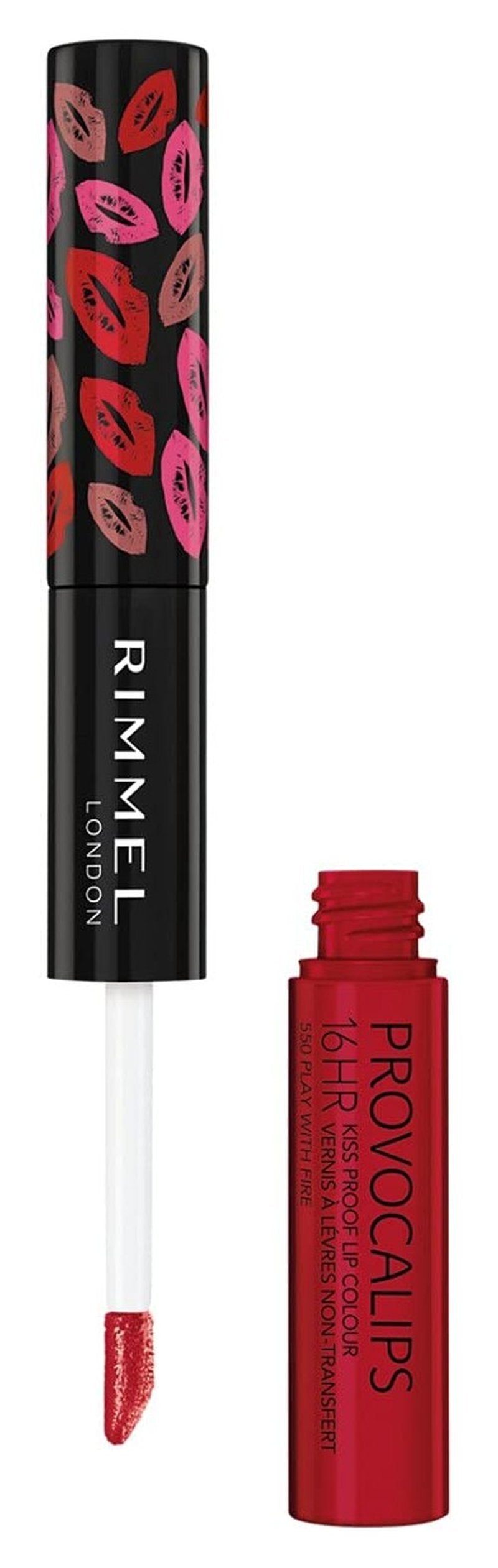 Rimmel London Provocalips 16hr Kiss-Proof Lip Color - Two-Step Liquid Lipstick to Lock in Color and Shine - 550 Play With Fire, .14 fl.oz. (Pack of 2)