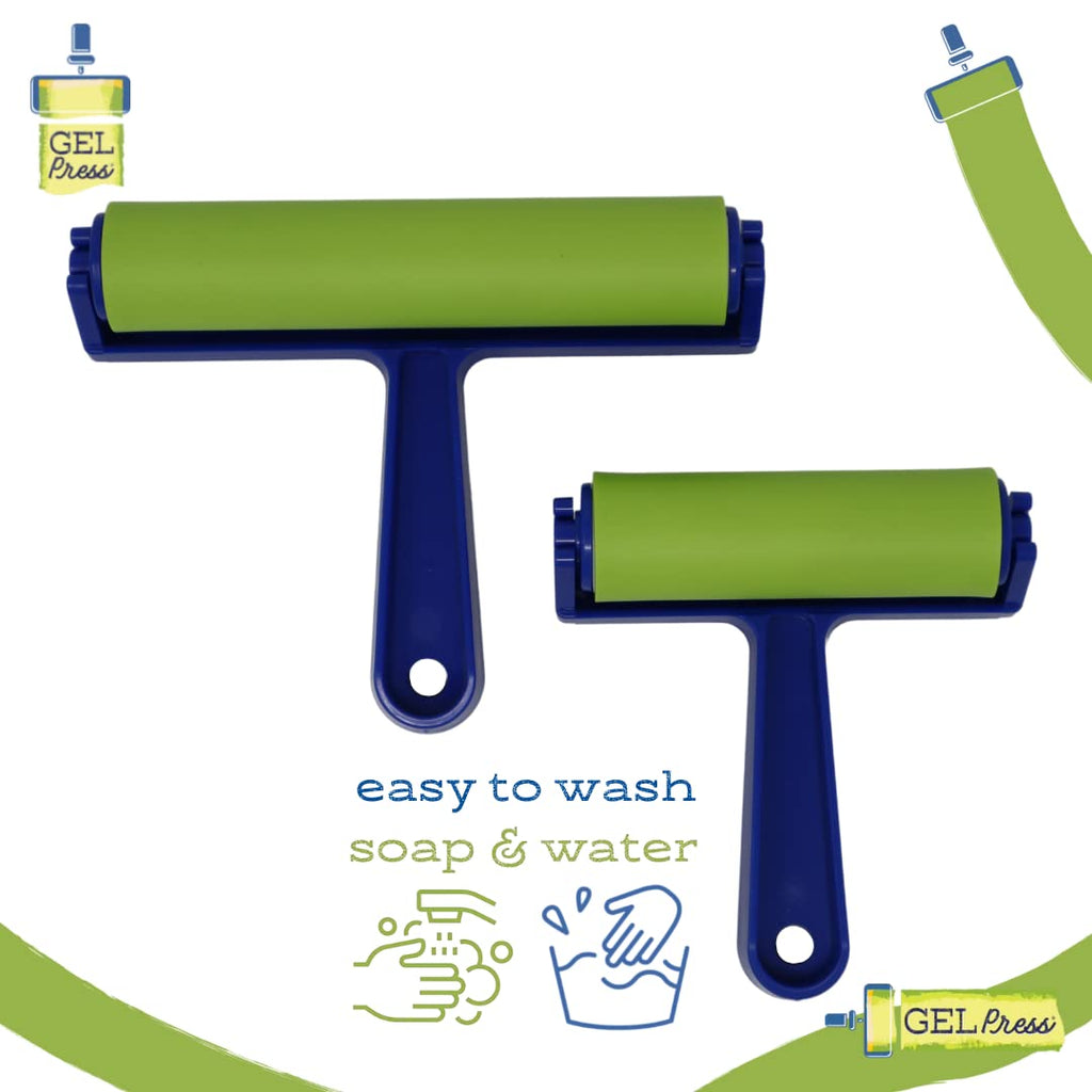 4-Inch Gel Press Rubber Brayer - for Printmaking, Scrapbooking, Paper Crafts, Home Decor & More - Blue & Green