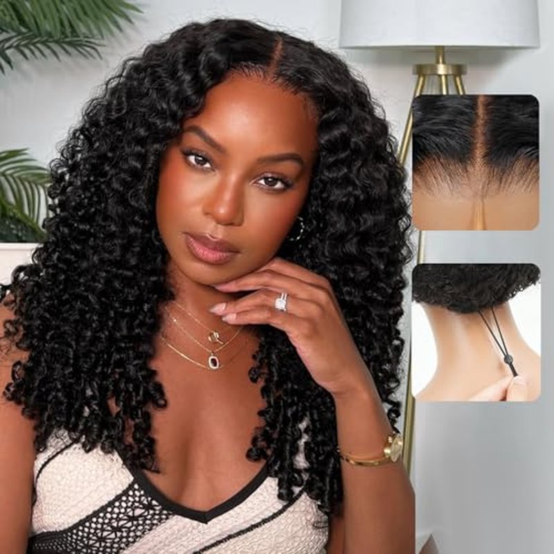 Liqusee 7x6 Burmese Curly Glueless Wigs Human Hair Pre Plucked Pre Cut 250% Density Drawstring Wig for Black Women 7x6 HD Lace Front Wigs Human Hair Glueless Wear and Go Nautural Color 16 Inch