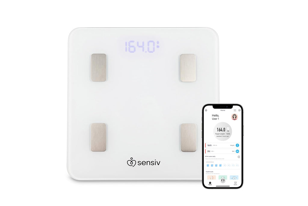 Sensiv Body Analyzer Bluetooth Smart Scale - Tracks and Records 10 Measurements - User-Friendly, app - Sleek, Stylish Design