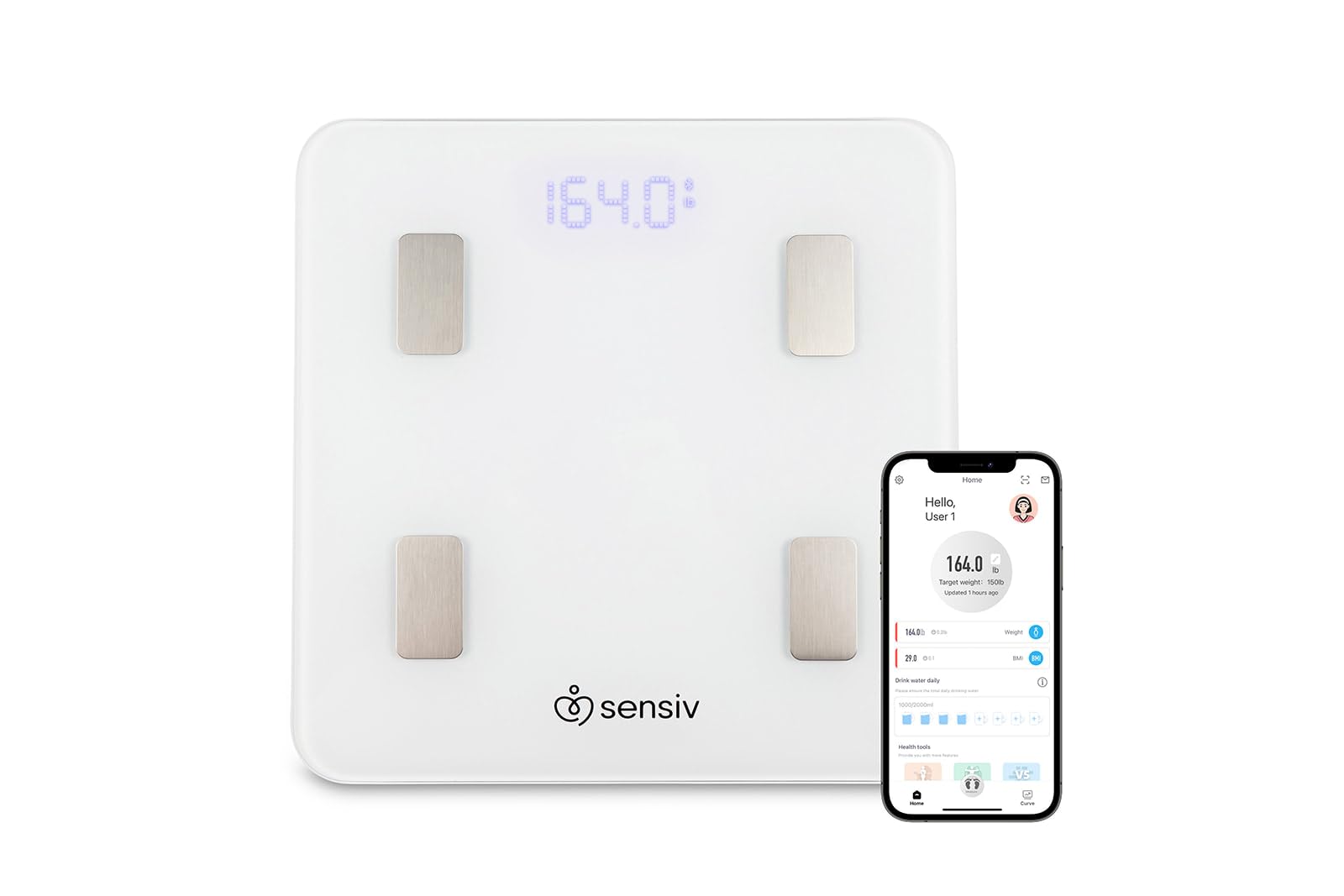 Sensiv Body Analyzer Bluetooth Smart Scale - Tracks and Records 10 Measurements - User-Friendly, app - Sleek, Stylish Design