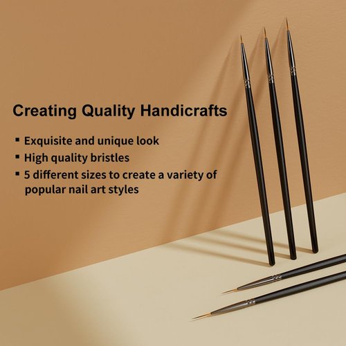 ShynyShy Nail Art Brushes for Nail Art, Liner Brush, Nail Brush Set, Ultra Fine Nail Art Brush Set, 5 PCS Nails Design Tools, Detailed/Dot Plotting Tools 0.23/0.35/0.47/0.71/0.94inch (Black)